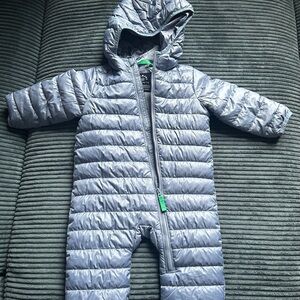 Silver Blue Primary Hooded Baby Snowsuit